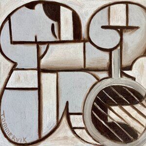 Abstract Geometric Tennis Player Original Painting  | 12" x 12" Gray & white